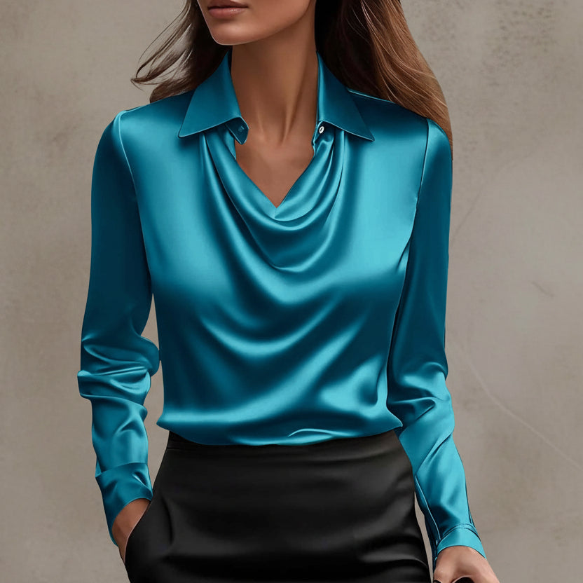 Elegant Satin Swing Collar Top by Sophie Laurie