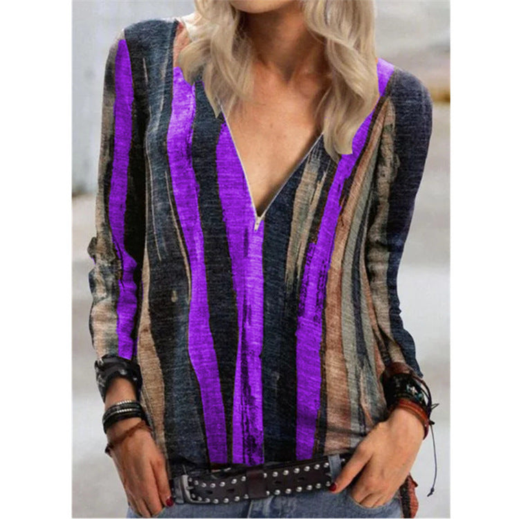 Vibrant Stripe Sophie Laurie V-Neck Zip Top