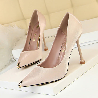 Elegant Metallic Satin Heels by Sophie Laurie