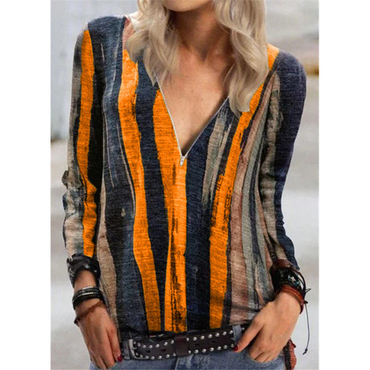 Vibrant Stripe Sophie Laurie V-Neck Zip Top