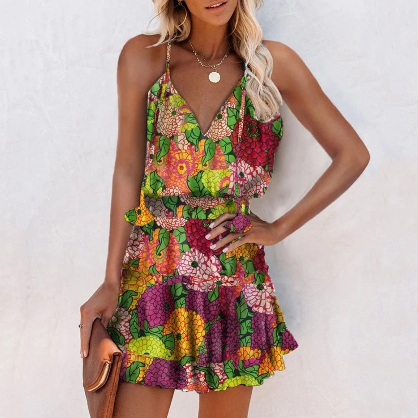 Vibrant Floral V-Neck Dress by Sophie Laurie