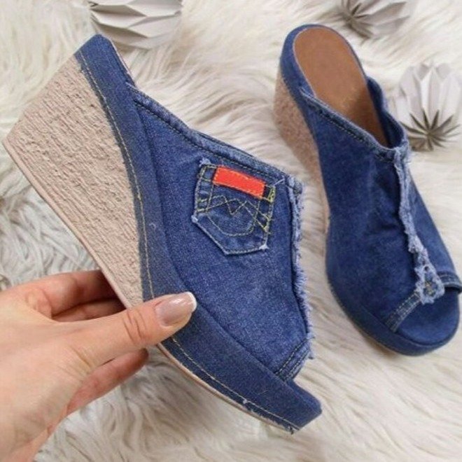 Chic Denim Wedge Sandals by Sophie Laurie