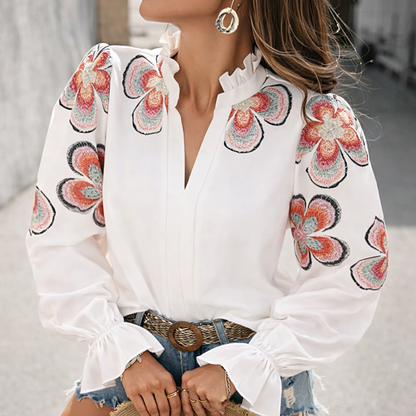 Chic V-Neck Ruffle Blouse by Sophie Laurie
