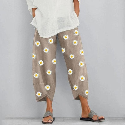 Floral Cropped Elastic Waist Pants by Sophie Laurie