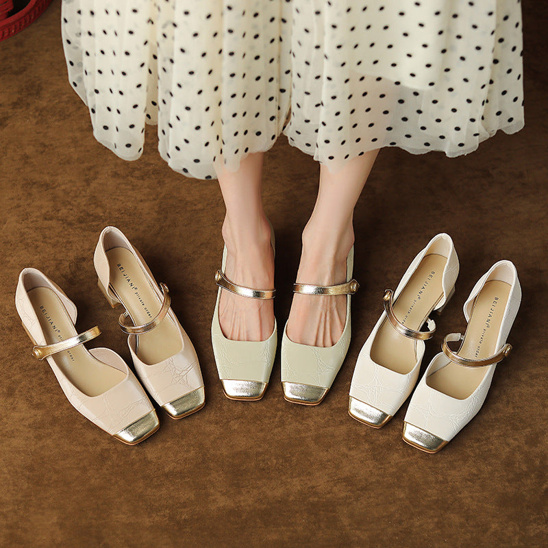 Retro Buckle Sophie Laurie Mid Heel High Heels