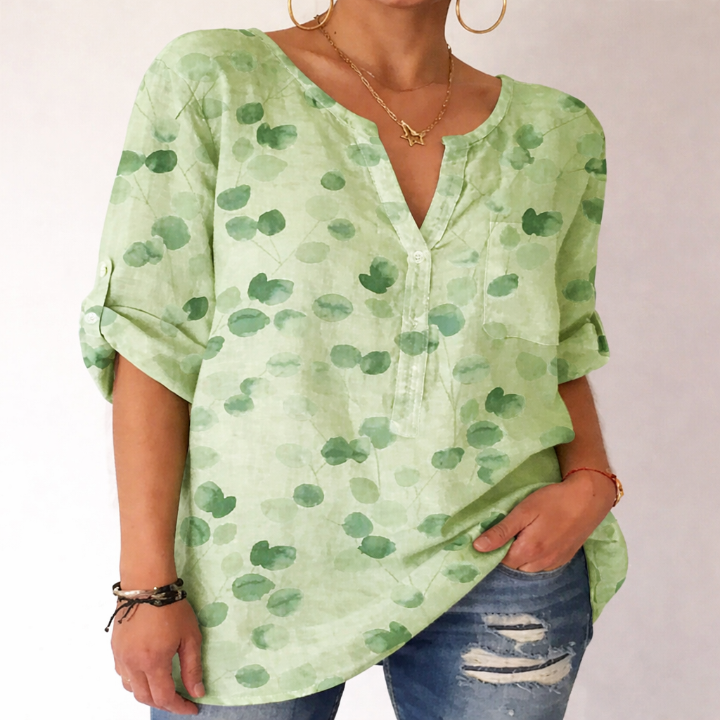 Printed V-Neck Cotton Blouse by Sophie Laurie