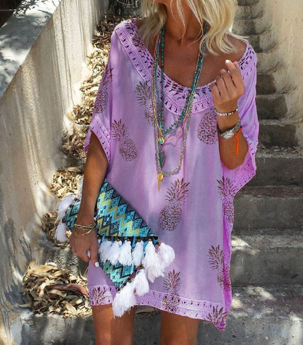Chic Lace Print Dress Sophie Laurie Summer V-Neck