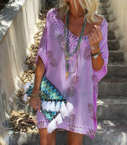 Chic Lace Print Dress Sophie Laurie Summer V-Neck