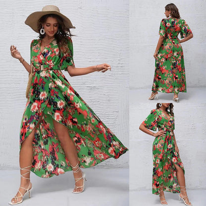 Vibrant Asymmetric V-Neck Dress by Sophie Laurie