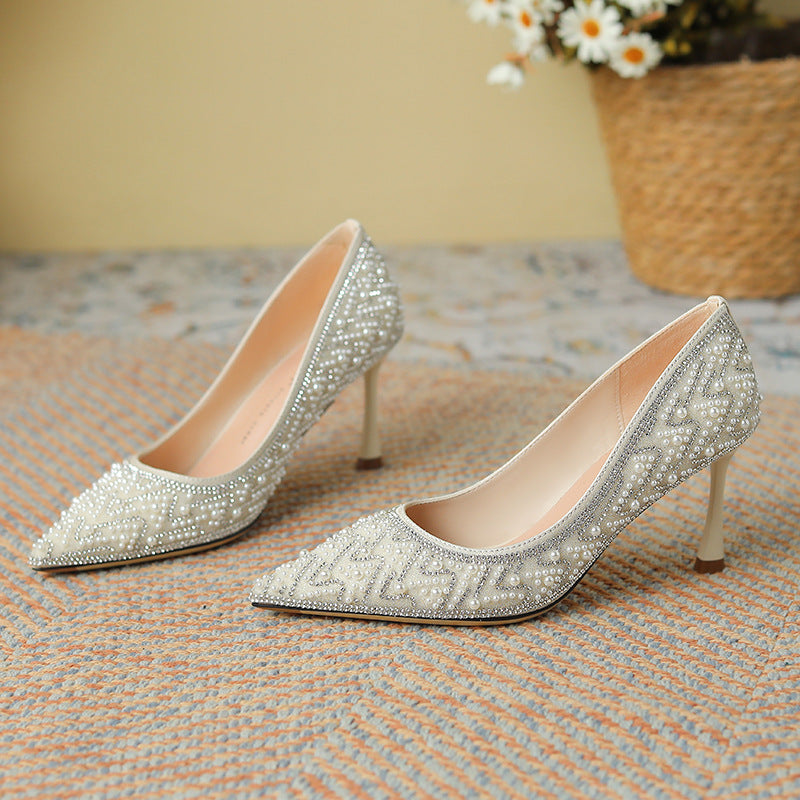 Elegant Pearl Stiletto Heels by Sophie Laurie
