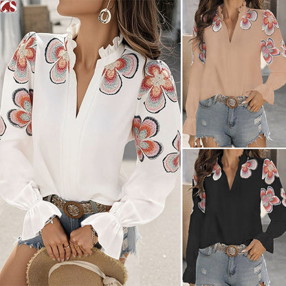 Chic V-Neck Ruffle Blouse by Sophie Laurie