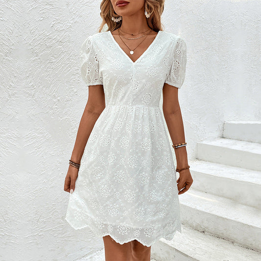 Elegant Eyelet Sophie Laurie Puff Sleeve Dress