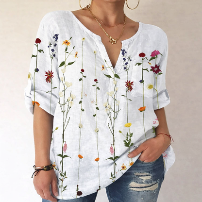 Printed V-Neck Cotton Blouse by Sophie Laurie