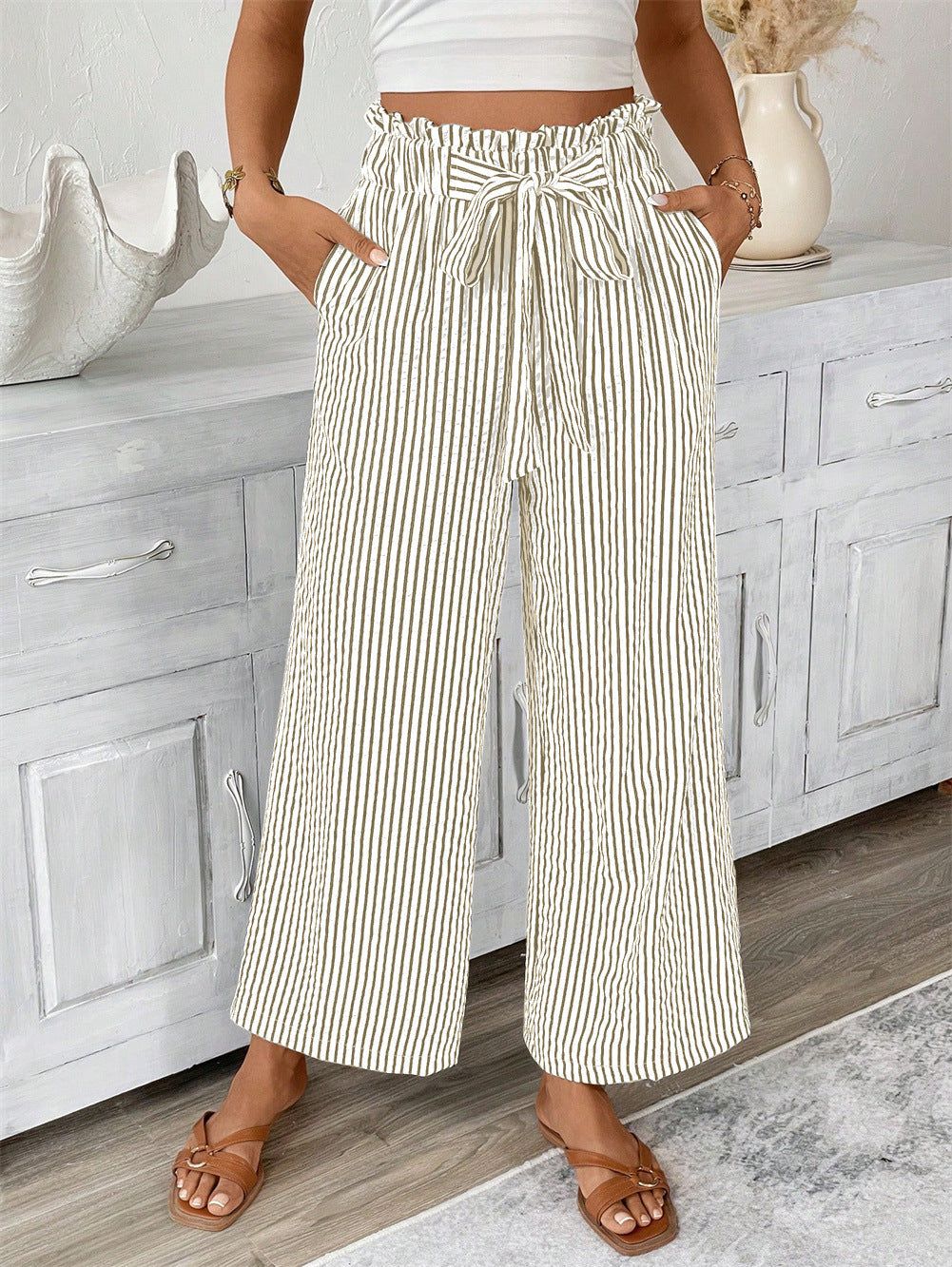 Striped Straight-Leg Pants by Sophie Laurie