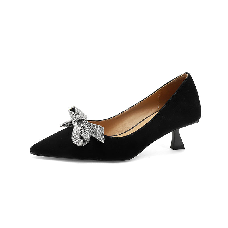 Elegant Bow Suede Heels by Sophie Laurie