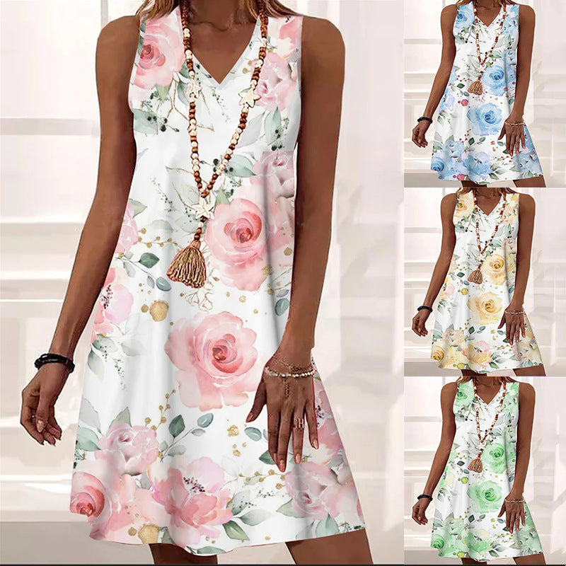 Floral V-Neck Sleeveless Dress by Sophie Laurie
