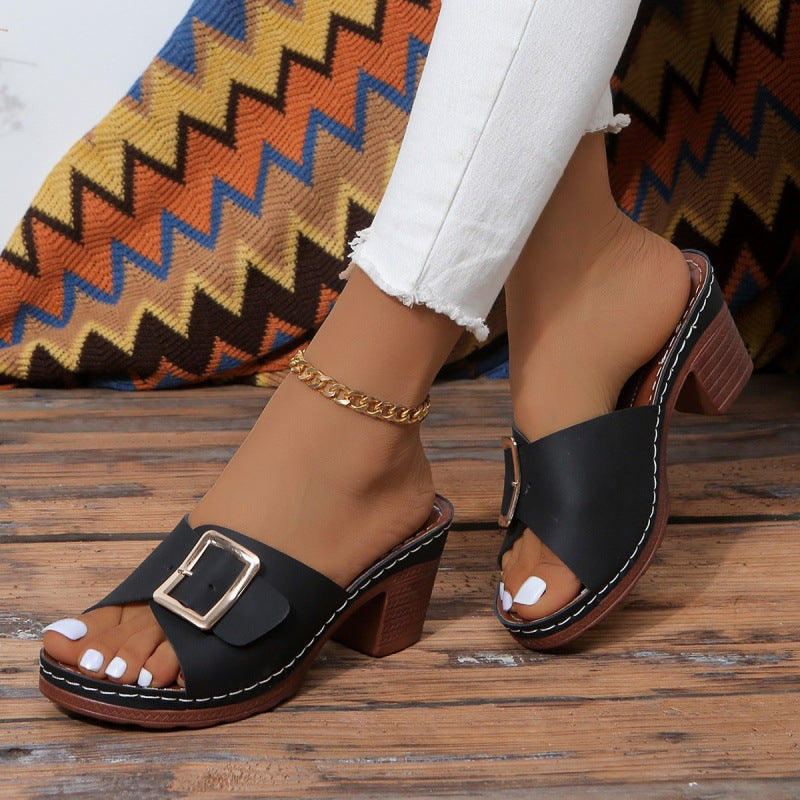 Chic Buckle High Heel Sandals by Sophie Laurie
