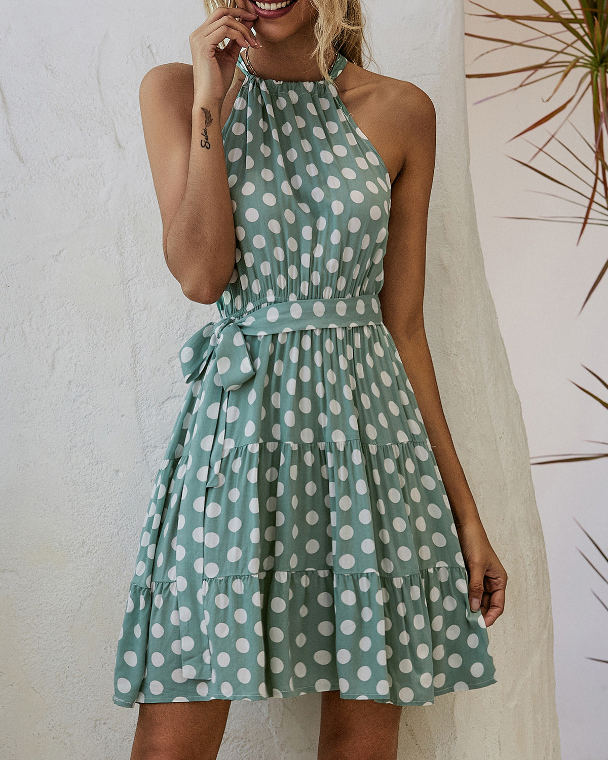 Chic Polka Dot Halter Dress by Sophie Laurie