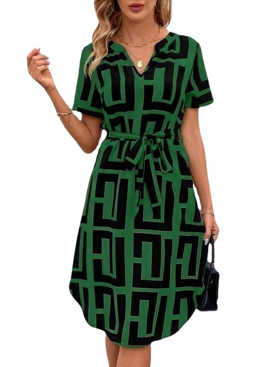 Chic Striped Sophie Laurie V-Neck Midi Dress
