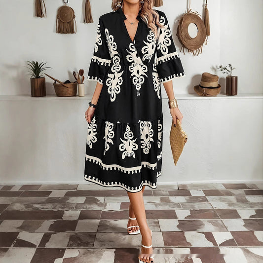 Boho Print V-Neck Dress Sophie Laurie
