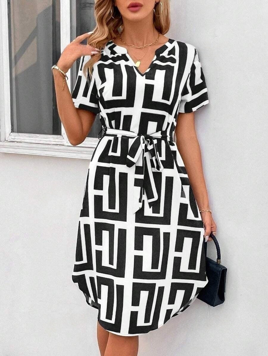 Chic Striped Sophie Laurie V-Neck Midi Dress