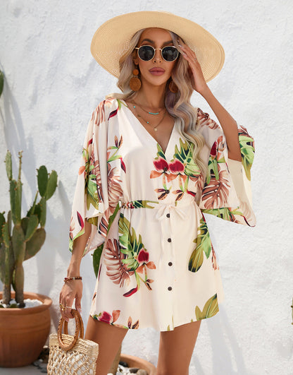 Leaf Print Summer Dress by Sophie Laurie