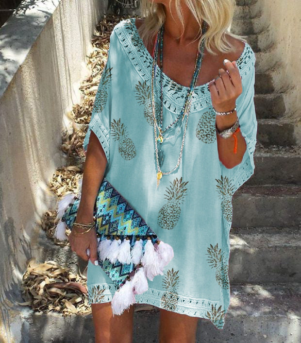 Chic Lace Print Dress Sophie Laurie Summer V-Neck