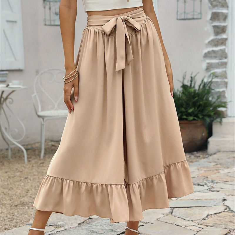 Elegant Ruffle Khaki Skirt Pants by Sophie Laurie