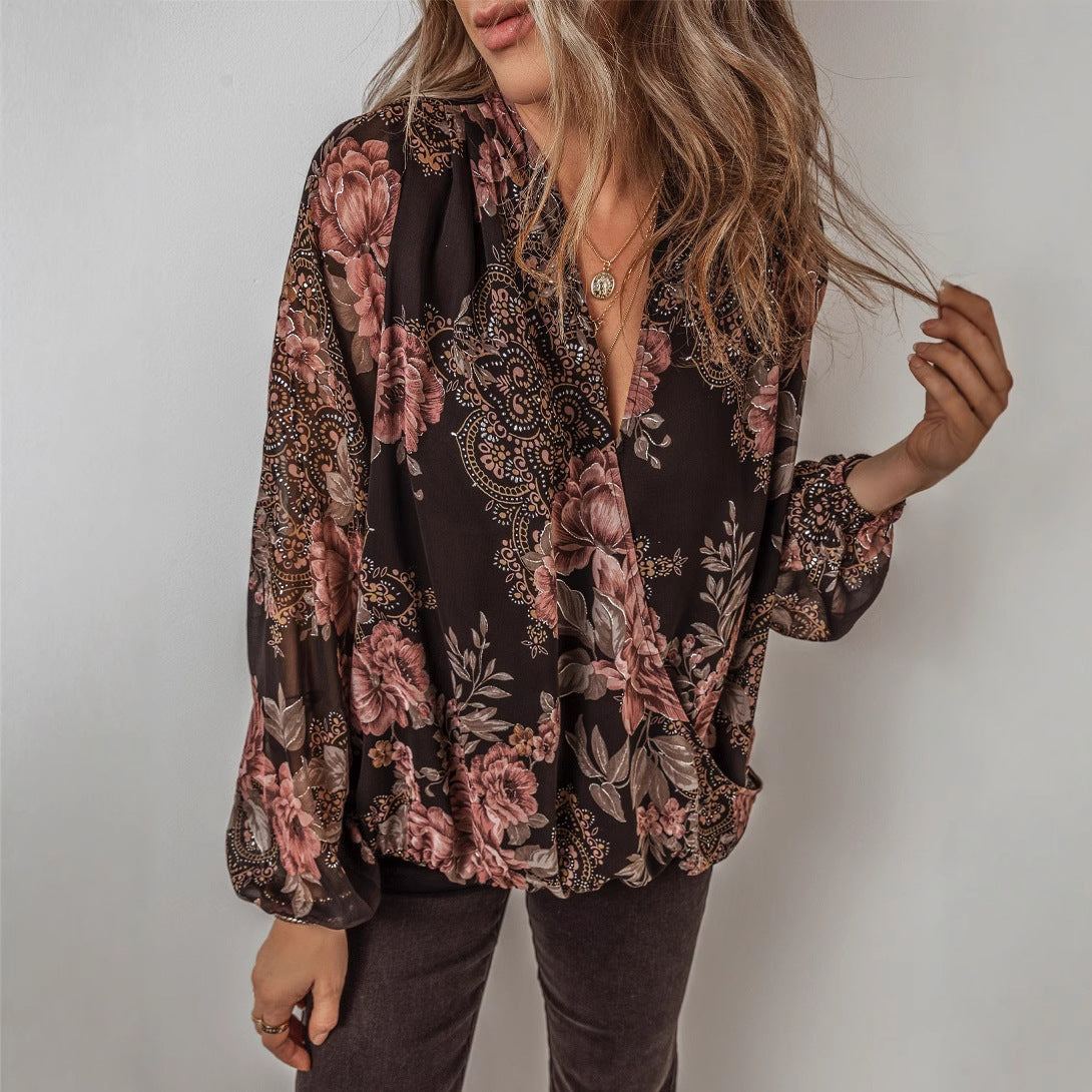 Floral Chiffon V-Neck Top Sophie Laurie
