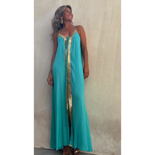 Elegant Lace-Up Halterneck Dress by Sophie Laurie