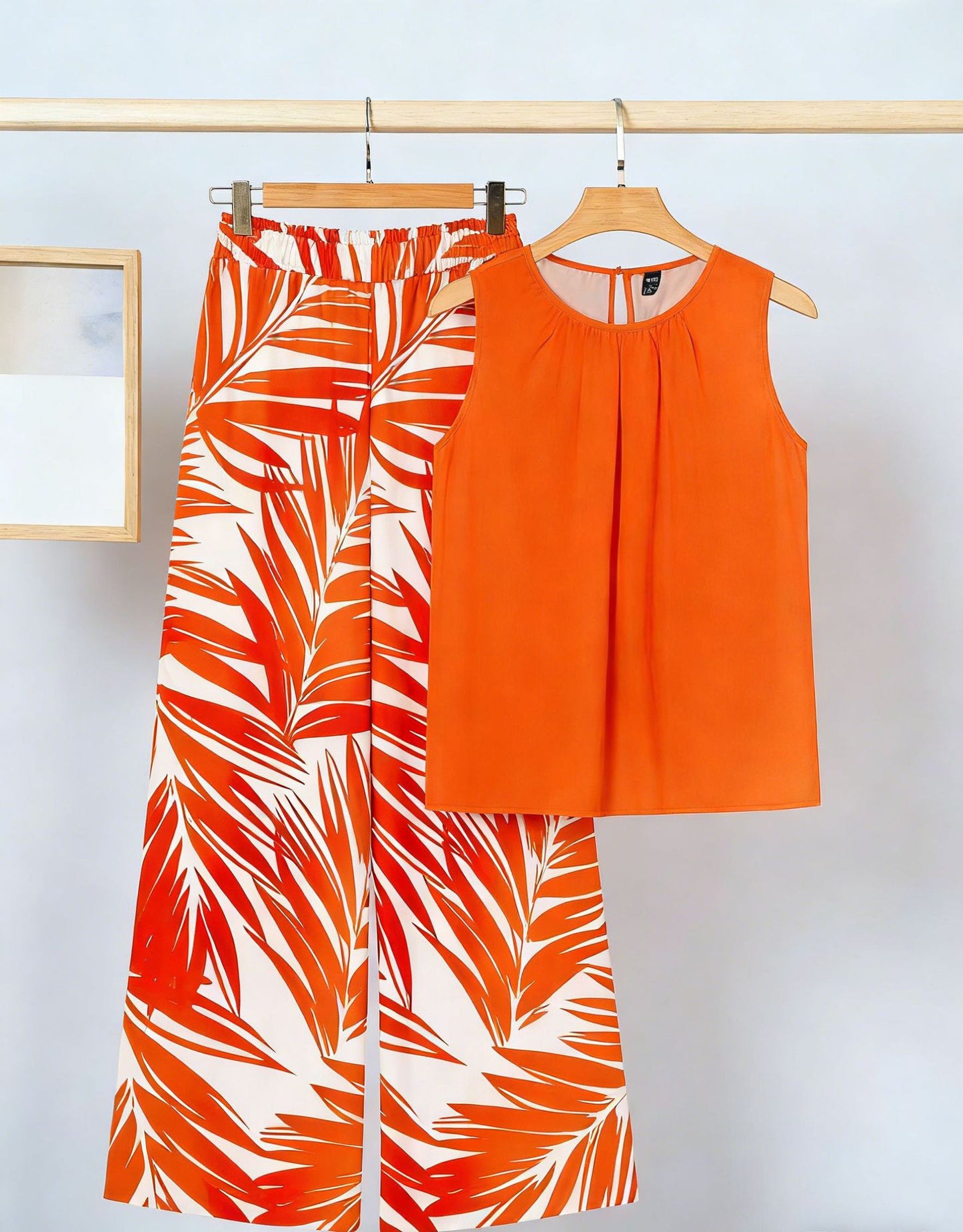 Womens Sleeveless Irregular Tank Top And Pants Fashionable Printed Two-Piece Set