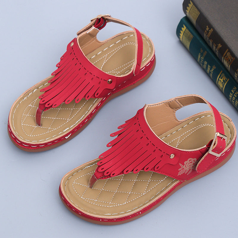 Boho Fringe Sophie Laurie Wedge Thong Sandals