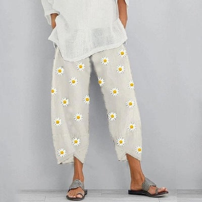 Floral Cropped Elastic Waist Pants by Sophie Laurie