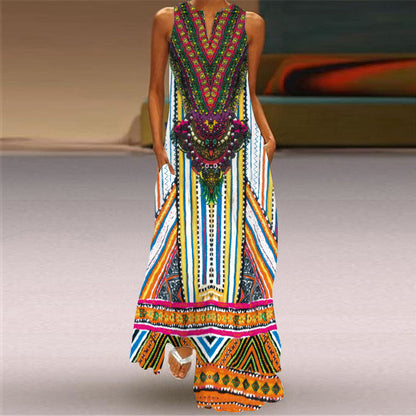 Retro Print Long Dress by Sophie Laurie