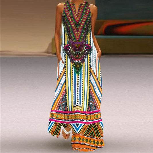 Retro Print Long Dress by Sophie Laurie