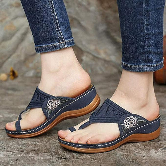 Embroidered Floral Wedge Sandals by Sophie Laurie
