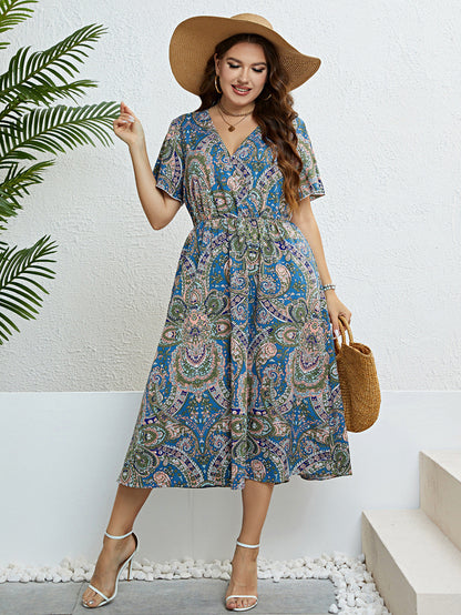 Retro Print Sophie Laurie V-Neck Summer Dress