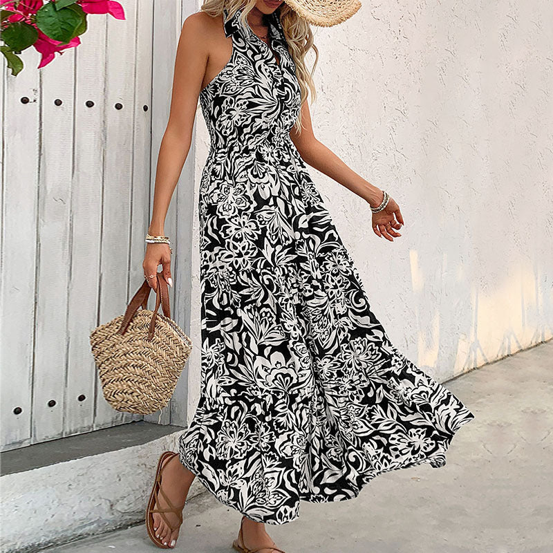 Elegant Floral Halter Dress by Sophie Laurie