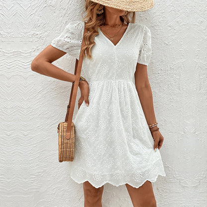 Elegant Eyelet Sophie Laurie Puff Sleeve Dress