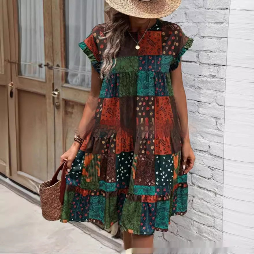 Boho Patchwork Sophie Laurie Summer Midi Dress