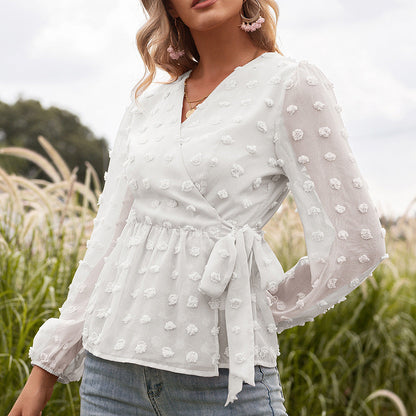 Elegant Jacquard V-Neck Blouse by Sophie Laurie