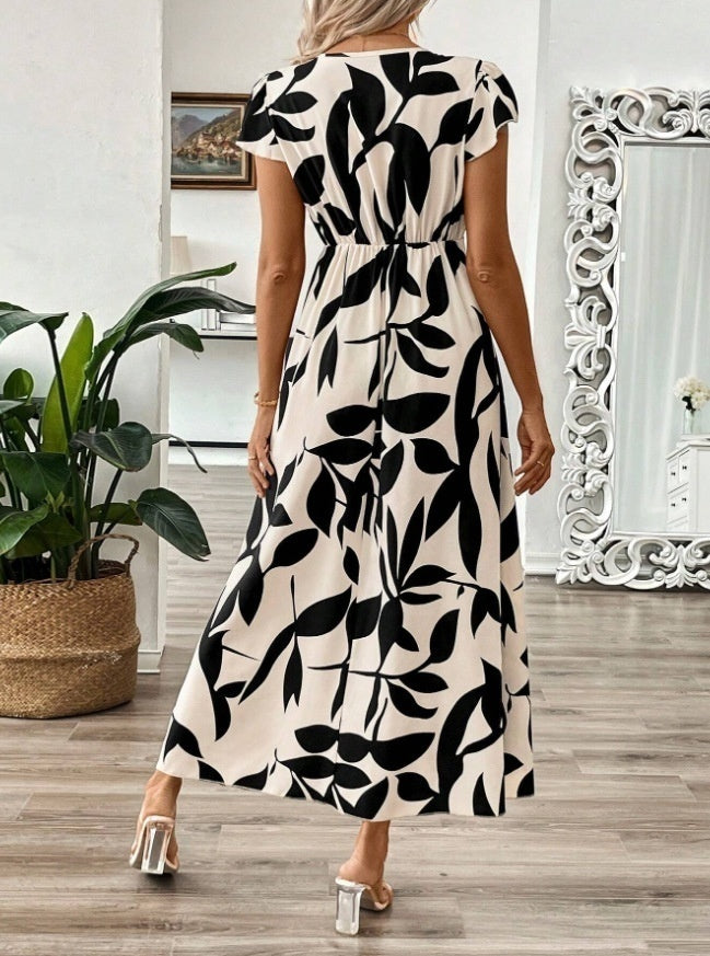 Elegant V-Neck Print Maxi Dress by Sophie Laurie