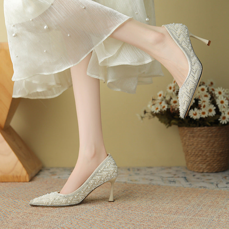 Elegant Pearl Stiletto Heels by Sophie Laurie