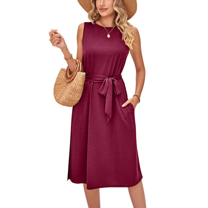 Chic Sleeveless Belted Midi Dress by Sophie Laurie