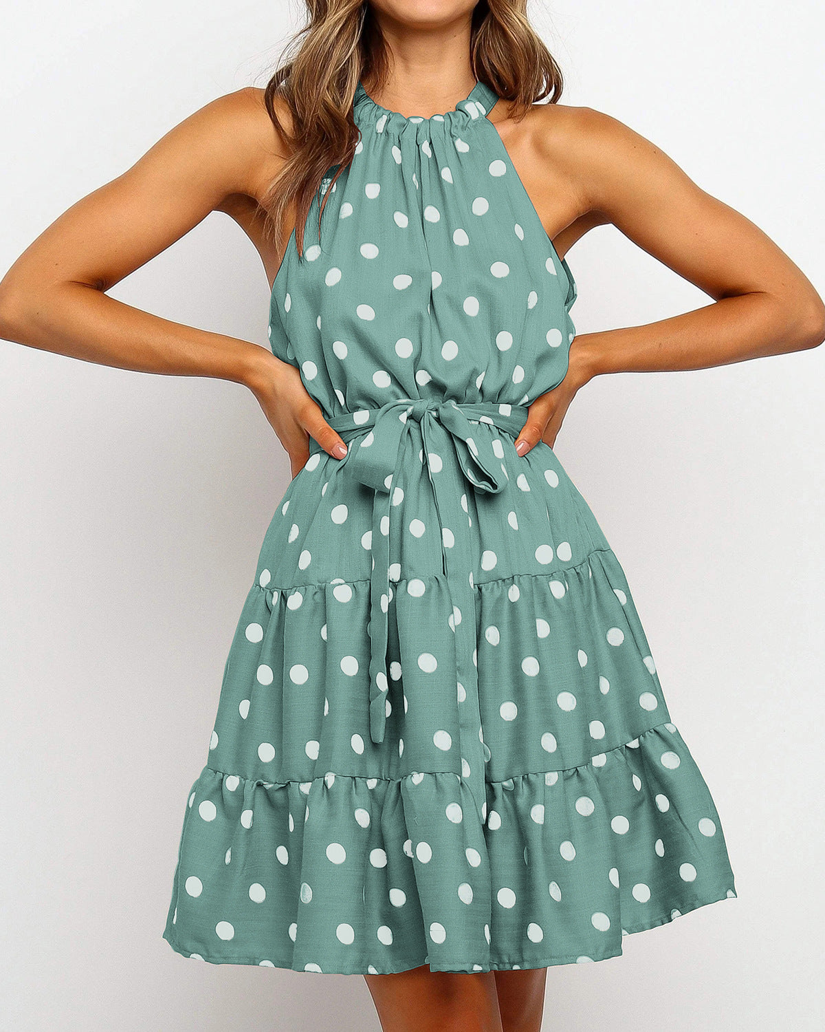 Chic Polka Dot Halter Dress by Sophie Laurie