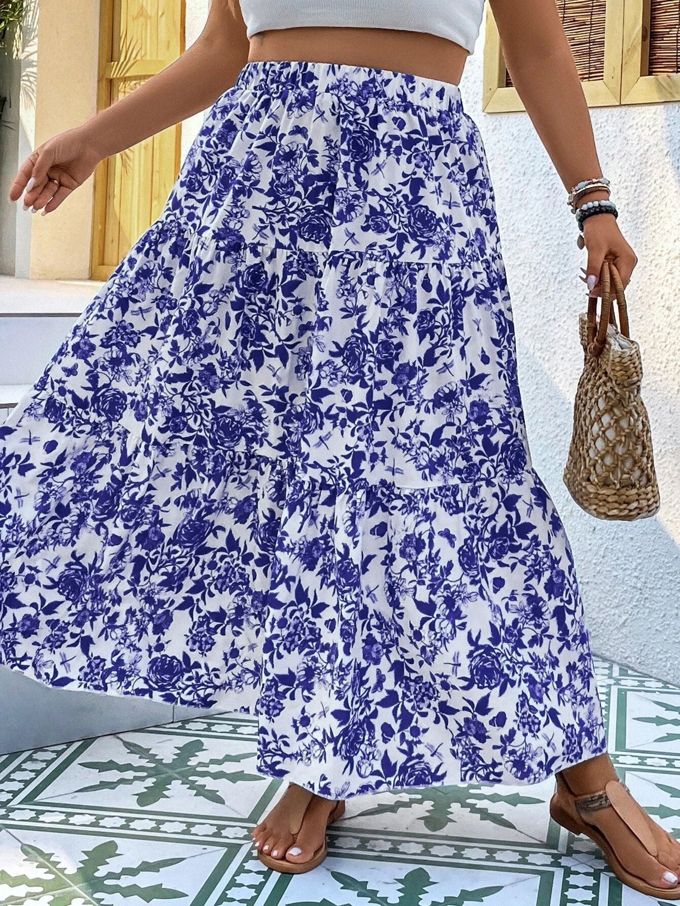 Floral Print Sophie Laurie Plus Size Maxi Skirt