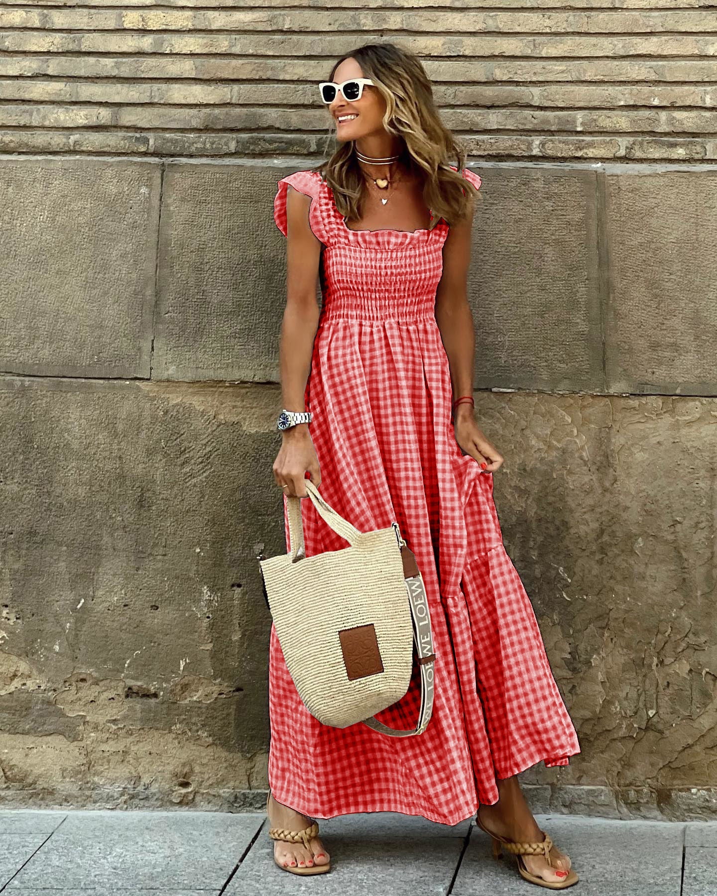 Plaid Ruffle Maxi Dress by Sophie Laurie