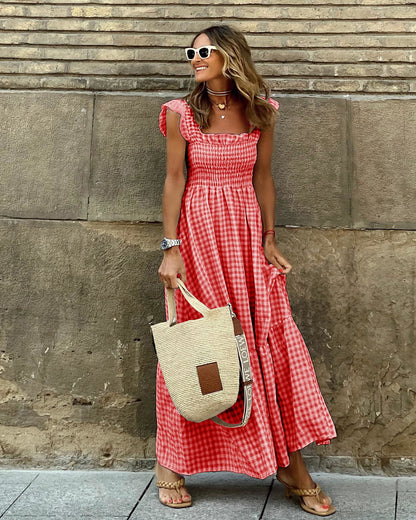 Plaid Ruffle Maxi Dress by Sophie Laurie