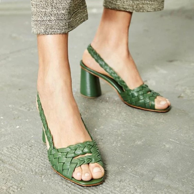 Chic Woven Heeled Sandals by Sophie Laurie
