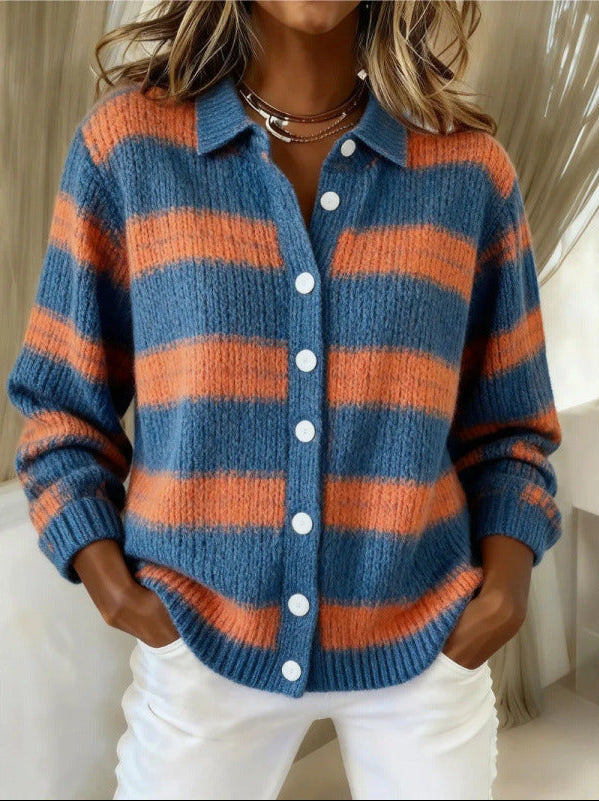 Cozy Stripe Cardigan Blouse by Sophie Laurie